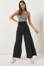 Olalook Black Lacing Detail Wrapped Palazzo Pants