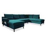 Turkusowa aksamitna rozkładana sofa w kształcie litery "U" Miuform Stylish Stan, prawostronna