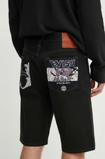 Rifľové krátke nohavice Evisu pánske, čierna farba