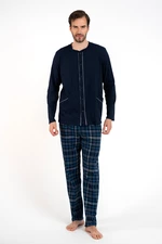 Men's pyjamas Jakub, long sleeves, long pants - navy blue/print