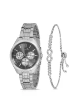 Polo Air Wristwatch Sport Model Infinity Bracelet Set Silver Black Color