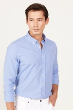 AC&Co / Altınyıldız Classics Men's Blue Slim Fit Slim Fit Button-down Collar Cotton Check Shirt