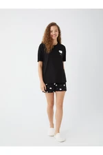 LC Waikiki Round Neck Printed Short Sleeve Women's Shorts Pajamas Set