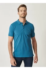 ALTINYILDIZ CLASSICS Men's Aviator Blue 100% Cotton Roll-Up Collar Slim Fit Slim Fit Polo Neck Short Sleeved T-Shirt.