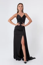 Lafaba Women's Black Strapless Long Satin Evening Dress & Prom Dress