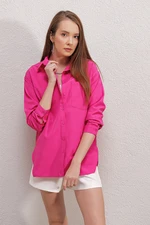 Bigdart 3952 Buttoned Back Boyfriend Shirt - Fuchsia