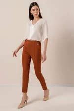 By Saygı Side Pockets, Buttons and Accessories, Lycra Stretchy Trousers Wide Size Range, Mink.