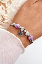 Steel bracelet with silver-purple clover pendants