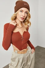 XHAN Women's Tile Waist Decollete & Derm Detail Camisole Blouse
