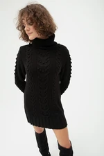Lafaba Women's Black Turtleneck Patterned Knitwear Sweater