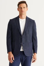 ALTINYILDIZ CLASSICS Men's Navy Blue Comfort Fit Relaxed Cut Mono Collar Patterned Jacket