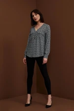 Viscose shirt with V-neck and decorative zipper