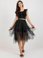 Black tulle flared skirt with ruffles