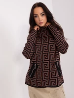 Women's brown and black patterned turtleneck sweater
