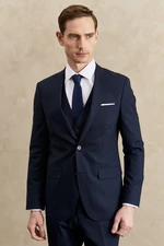 ALTINYILDIZ CLASSICS Men's Navy Blue Slim Fit Narrow Cut Mono Collar Vest Wool Water and Stain Resistant Nano Suit