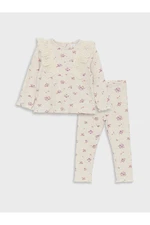 LC Waikiki Crew Neck Long Sleeved Printed Baby Girl blouse and leggings 2-Pair Set