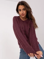 Dark purple cardigan with cables