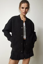 Happiness İstanbul Women's Black Buttoned Boucle Jacket