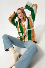 Lafaba Women's Green Charcoal Button Detailed Knitwear Cardigan