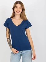 Klasické základní tričko v námořnické modré barvě s výstřihem do V