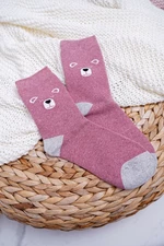 Women's socks warm pink with teddy bear