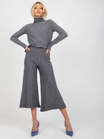 Dark grey wide knitted trousers with elastic waistband