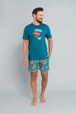 Men's Crab pyjamas, short sleeves, shorts - blue-green/print