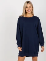 Dark blue long hoodie with round neckline