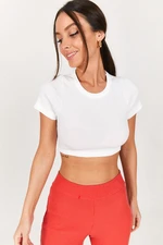 armonika Women's White Short Sleeve Crop Blouse
