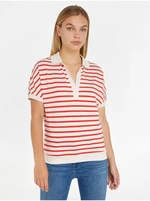 Cream-red women's striped polo shirt Tommy Hilfiger - Women