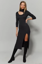 Cool & Sexy Women's Anthracite Collar Dress with Windows and Slit