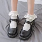 Women Socks Lolita Style Japanese Kawaii Cute Frilly Ruffle Socks Solid White Black Mesh Lace Girls Sweet Harajuku Short Socks