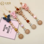 Cute Baby Pacifier Clips Chain Wooden Beads Dummy Clip Holder Soother Chains Baby Teether Teething Chew Toys