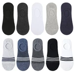 5 Pairs/Lot Men's Ankle Cotton Socks Summer Thin Invisible Silicone Non-Slip Breathable Stripe Business Black White Grey Sock