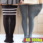 Plus Size Knitted Long Stockings Women Sexy Black White Striped Thigh High Thighs Socks Soild Over The Knee Hosiery Clothing