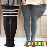 Plus Size Knitted Long Stockings Women Sexy Black White Striped Thigh High Thighs Socks Soild Over The Knee Hosiery Clothing