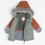 Zimní bunda s kožešinou na kapuci- šedá - 80 GREY MELANGE