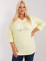 Light yellow casual plus size blouse with inscription