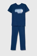 Dětské bavlněné pyžamo Calvin Klein Underwear tmavomodrá barva, s potiskem