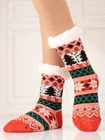 Dámské zimní zateplené ponožky oranžová/zelená