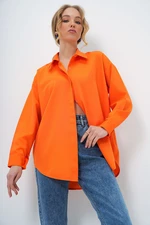 Trend Alaçatı Stili Women's Orange Oversize Long Woven Shirt