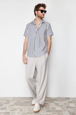 Trendyol Gray Slim Fit Striped Shirt Short Sleeve