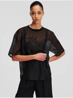 Černé dámské oversize tričko KARL LAGERFELD Organza T-shirt - Dámské