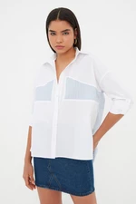 Trendyol Ecru Line Detailed Oversize Wide Cut Woven Shirt