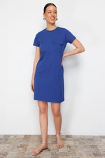 Trendyol Saxe 100% Cotton Pocket Detailed Crew Neck Short Sleeve Knitted T-shirt Dress