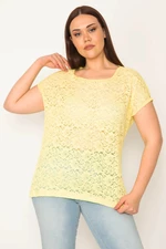 Şans Women's Plus Size Yellow Low-Sleeve Lace Blouse