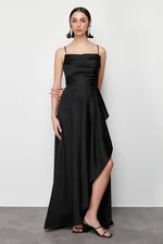 Trendyol Black Draped Satin Long Evening Evening Dress