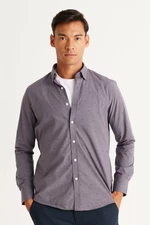 AC&Co / Altınyıldız Classics Men's Gray Slim Fit Slim Fit Shirt with Hidden Buttons Collar Patterned