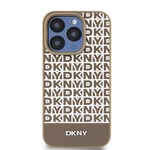 Zadní kryt DKNY PU Leather Repeat Pattern Bottom Stripe pro Apple iPhone 15 Pro, hnědá