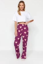 Trendyol Fialová 100% bavlna Srdce vzor pletené pyžamové kalhoty